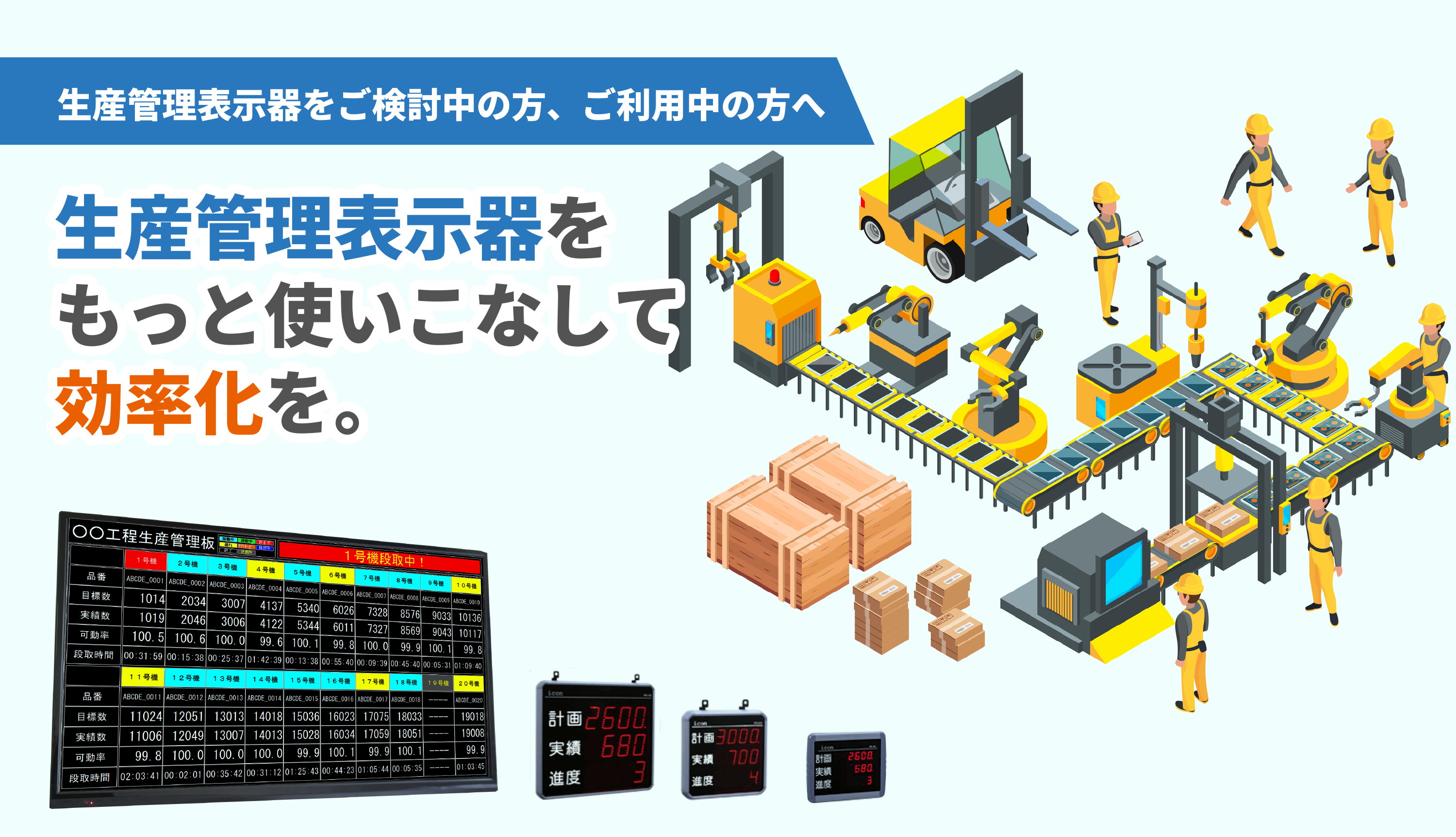 生産管理表示器をご検討中の方、ご利用中の方へ 生産管理表示器をもっと使いこなして効率化を。